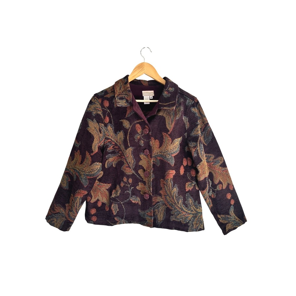 Coldwater Creek Tapestry Jacket Medium Purple Floral Leaf Woven Blazer Fall